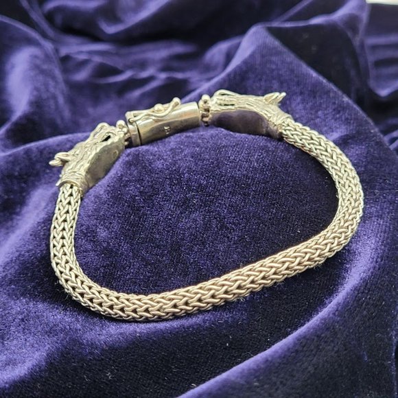 NEW Double Dragon Silver Filigree Weave Bracelet Hardy Style Goth Fantasy Magic - Picture 6 of 12